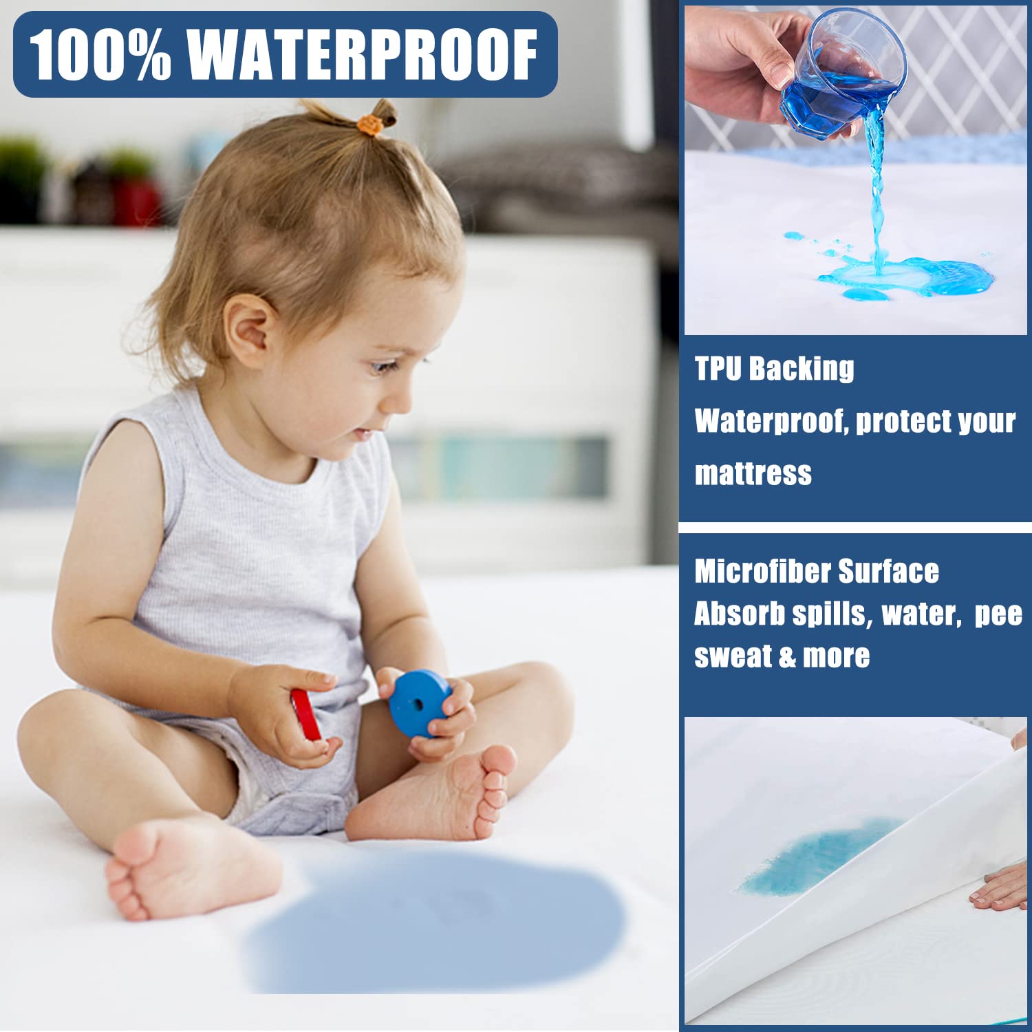 Jamrest 2 Pack King Size Waterproof Mattress Protector, Breathable Mattress Cover, Fitted Deep Pocket Mattress Pad Cover Stretch